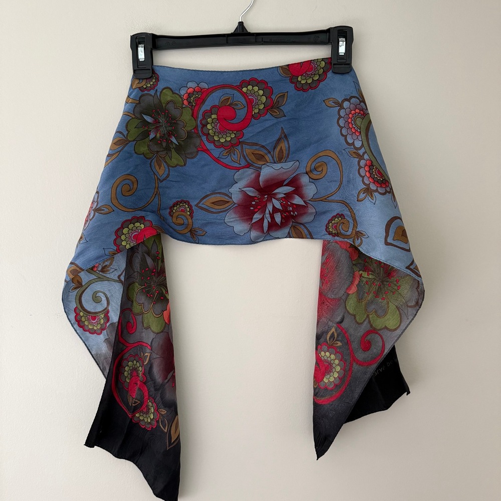 Harve Benard Blue Red Black Floral Paisley Ombre Oblong Scarf 53 Inch